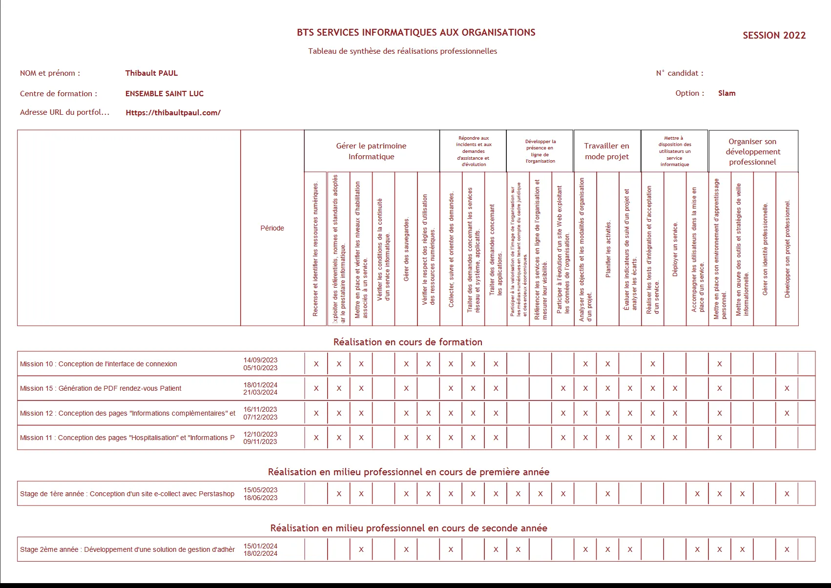 Tableau de compétences de Thibault PAUL